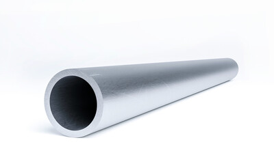 3D Steel or Aluminum pipes isolated on white background. Stainless equipment used in construction, iron, metal, 3D Rendering.