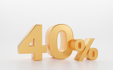 3D Rendering Golden forty percent isolated on white background. used in banner ads discount, 40 number Icon, Gold Sale Symbol.