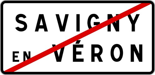Panneau sortie ville agglomération Savigny-en-Véron / Town exit sign Savigny-en-Véron
