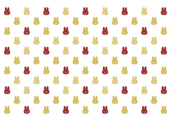 うさぎの顔模様のイラスト（赤と金色）