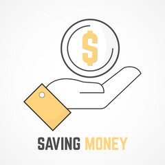 Saving money and hand icon isolated on white background. Infographics Design line vector Elements. Business elements banner. Yellow Design Investment Icon.