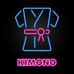 kimono neon sign, modern glowing banner design, colorful modern design trends on black background. Vector illustration.