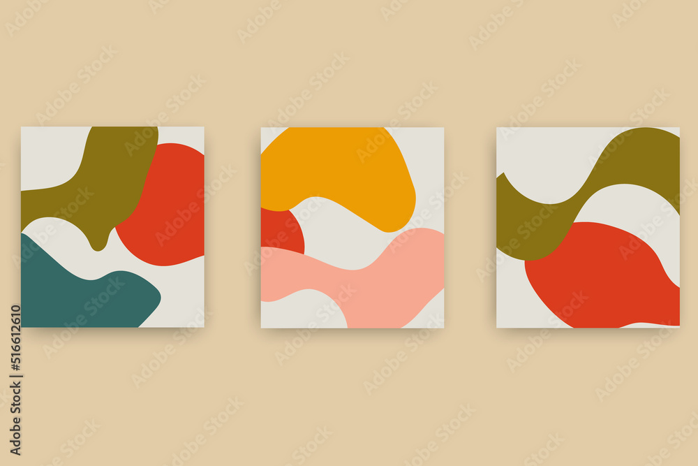 Poster compositions of colored spots.modern abstract backgrounds with organic elements and dynamic shapes. 