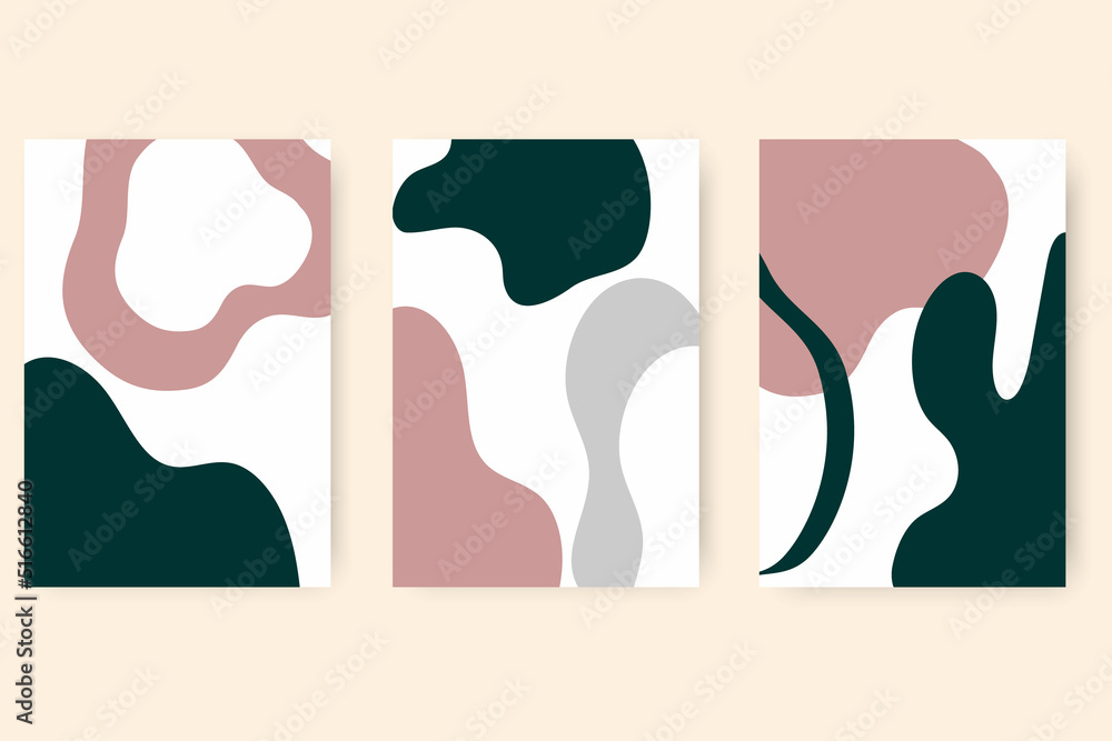 Poster compositions of colored spots.modern abstract backgrounds with organic elements and dynamic shapes. 