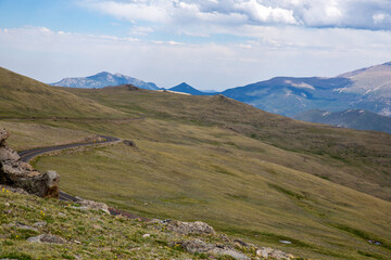 The view of the Trail Ridge Road at Rocky Mountain National Park