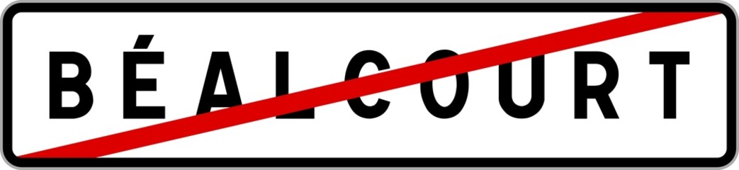 Fototapeta premium Panneau sortie ville agglomération Béalcourt / Town exit sign Béalcourt