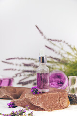 Obraz na płótnie Canvas Spa cosmetics with lavender extract. Selective focus.