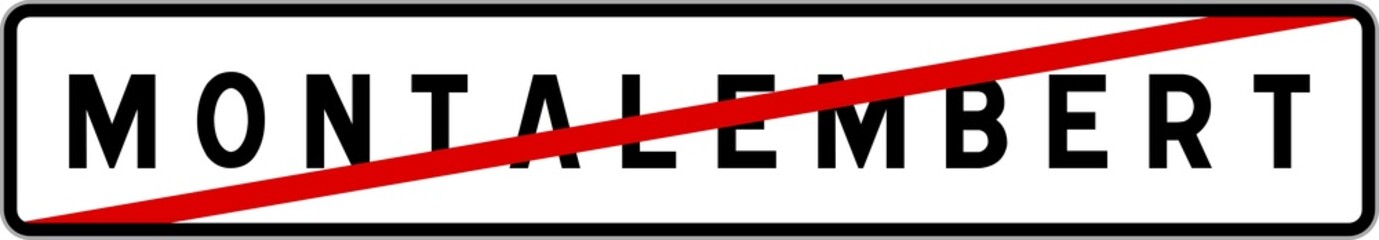 Obraz premium Panneau sortie ville agglomération Montalembert / Town exit sign Montalembert