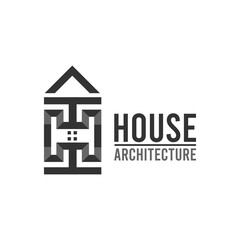 Modern House with Black Geometric Lines Style Logo Design as Initial Monogram Letter H.