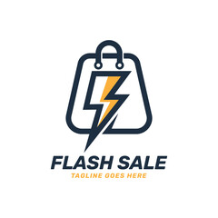 Flash Sale Logo Design with Shopping Bag and Flash Symbol Combination.