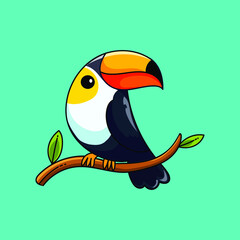 Toucan bird on tree animal tropic character,icon, mascot vector illustration.
