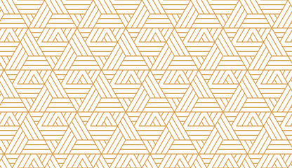Abstract geometric pattern with stripes, lines. Seamless vector background. White and gold ornament. Simple lattice graphic design