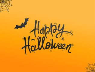 Happy Halloween lettering. Holiday calligraphy with spider and web for banner, poster, greeting card, party invitation. Isolated illustration.