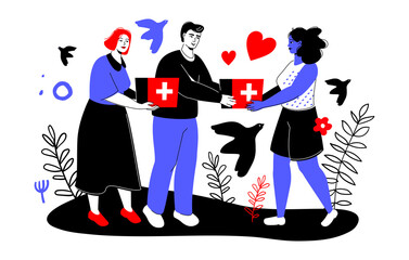 Support and humanitarian aid - modern colorful flat design style illustration
