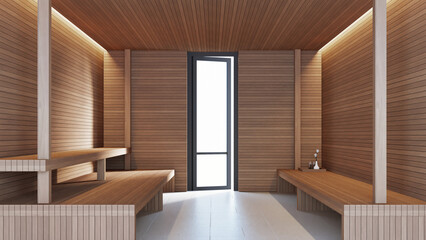 Interior of modern Sauna room wellness and spa - 3D rendering