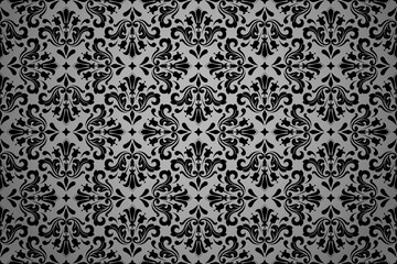 Flower geometric pattern. Seamless vector background. Black and gray ornament