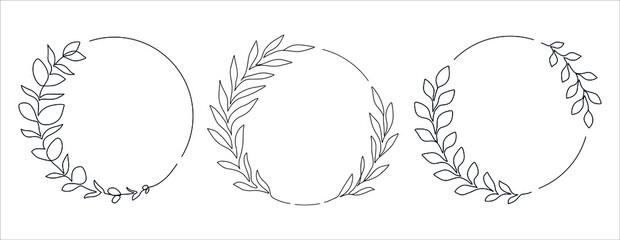 Round frames with eucalyptus branches. Hand drawn vector eucalyptus wreaths for invitations, posters, greeting cards, logos, web, frame art.