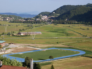 Fototapeta premium Rivisondoli - Abruzzo - The sports center and in the background you can see the village of Roccaraso, an important winter ski center