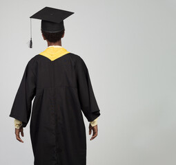 Teenager boy afro graduated isolated back