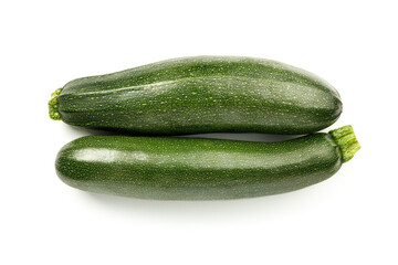 Two green zucchini isolated on white background.