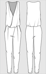 WOMEN SLEEVELESS JUMPSUIT WITH OVERLAP FRONT IN VECTOR FILE