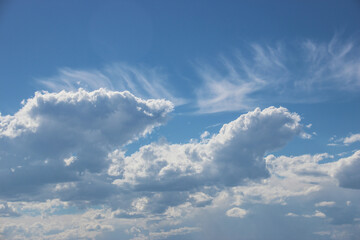 Blue sky with a line of clouds that look like horses