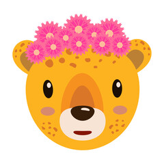 Cute head animal with a flower wreath vector illustration
