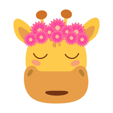 Cute head animal with a flower wreath vector illustration