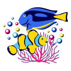 Obraz premium Background with tropical fishes. Marine life aquarium and sea animals.