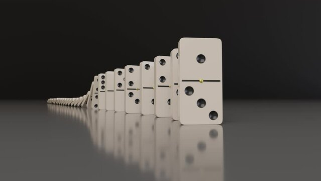 Dominoes falling in chain reaction. 3d animation.