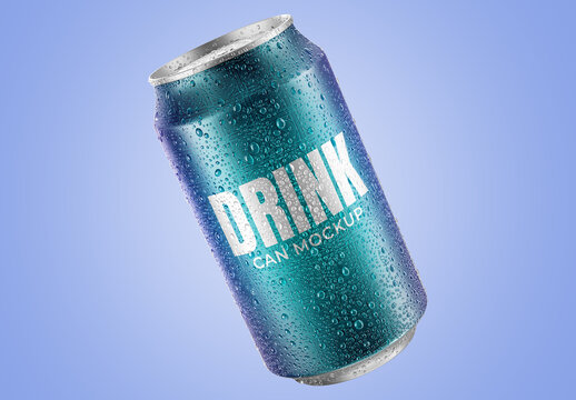 Can with Water Drops Mockup Template