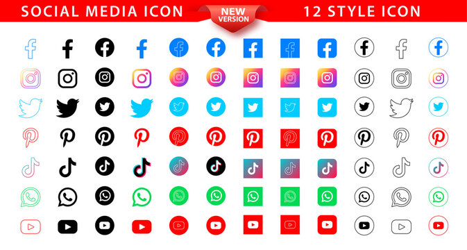 Social media icon set, logo of facebook, twitter, Instagram, YouTube, TikTok, Pinterest, WhatsApp, pinterest