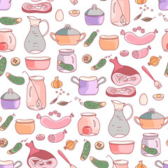 Food and Cookwares Seamless Pattern