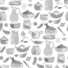 Food and Cookwares Seamless Pattern