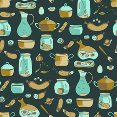 Food and Cookwares Seamless Pattern