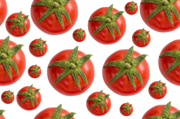 seamless photo of a red tomato on a white background.  design of tablecloths, napkins, product packaging, design of banners, posters, advertising for supermarkets.