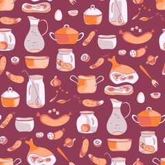 Food and Cookwares Seamless Pattern