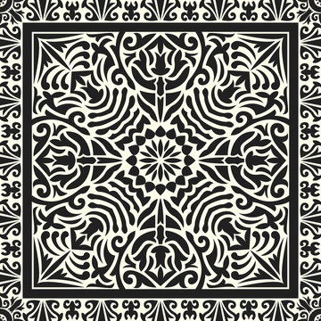 Asian contemporary black shape on white scarf pattern