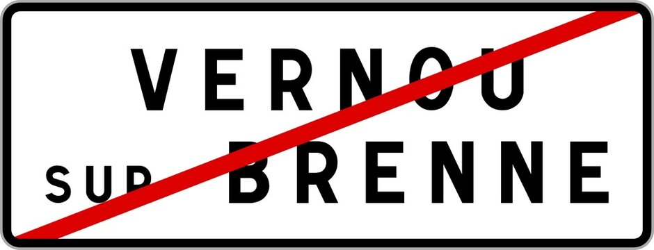 Panneau sortie ville agglomération Vernou-sur-Brenne / Town exit sign Vernou-sur-Brenne