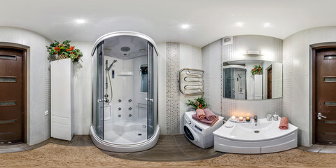 seamless 360 hdri panorama in interior of expensive bathroom in modern flat apartments with...