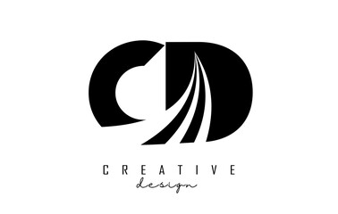 Creative black letters CD c d logo with leading lines and road concept design. Letters with geometric design.
