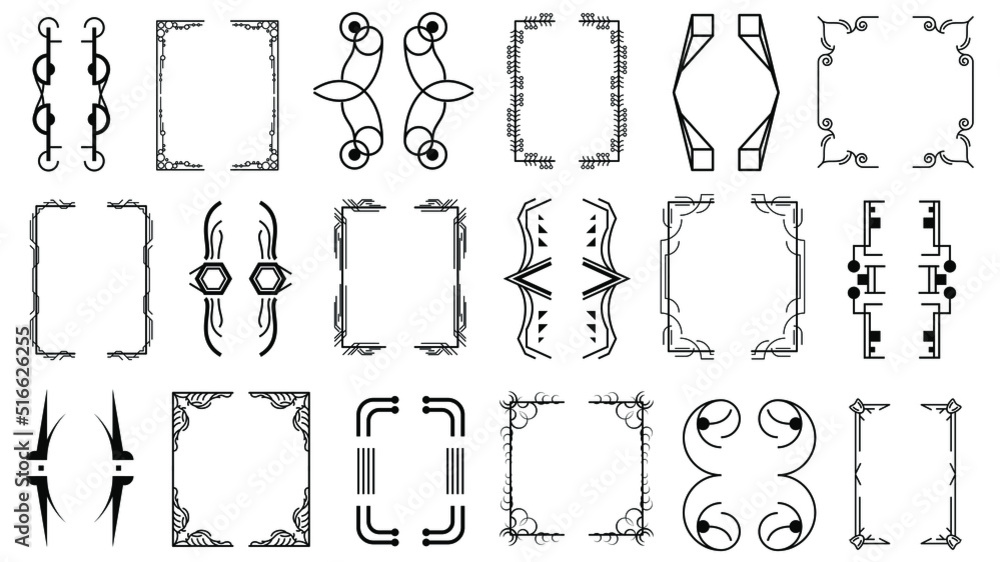 Poster set black simple line collection different doodle brackets, parentheses, braces elements vector desi