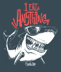 Shark t-shirt surf print design, vector illustration