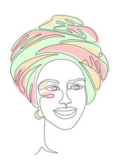 Silhouettes of the girl's head. Lady in a turban, scarf. Woman face in modern one line style. Solid line, contour for decor, posters, stickers, logo. Vector illustration.