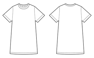 T shirt dress. Chemise technical sketch. Nightdress for woman. Sleepwear CAD mockup.