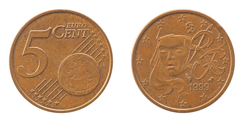 European Union 5 five cents copper aluminum alloy coin made in Karlsruhe Germany image Brandenburg...