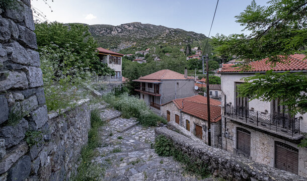 Stemnitsa, a traditional mountain village, located by the Lousios River gorge, in Arcadia, Peloponnese, Greece.