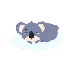 Cute little australian koala sleeping on the cloud. Koala on a white background. Vector illustration