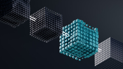 3d illustration of abstract blockchain company on blue background.