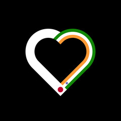 friendship concept. heart ribbon icon of japanese and indian flags. vector illustration isolated on black background